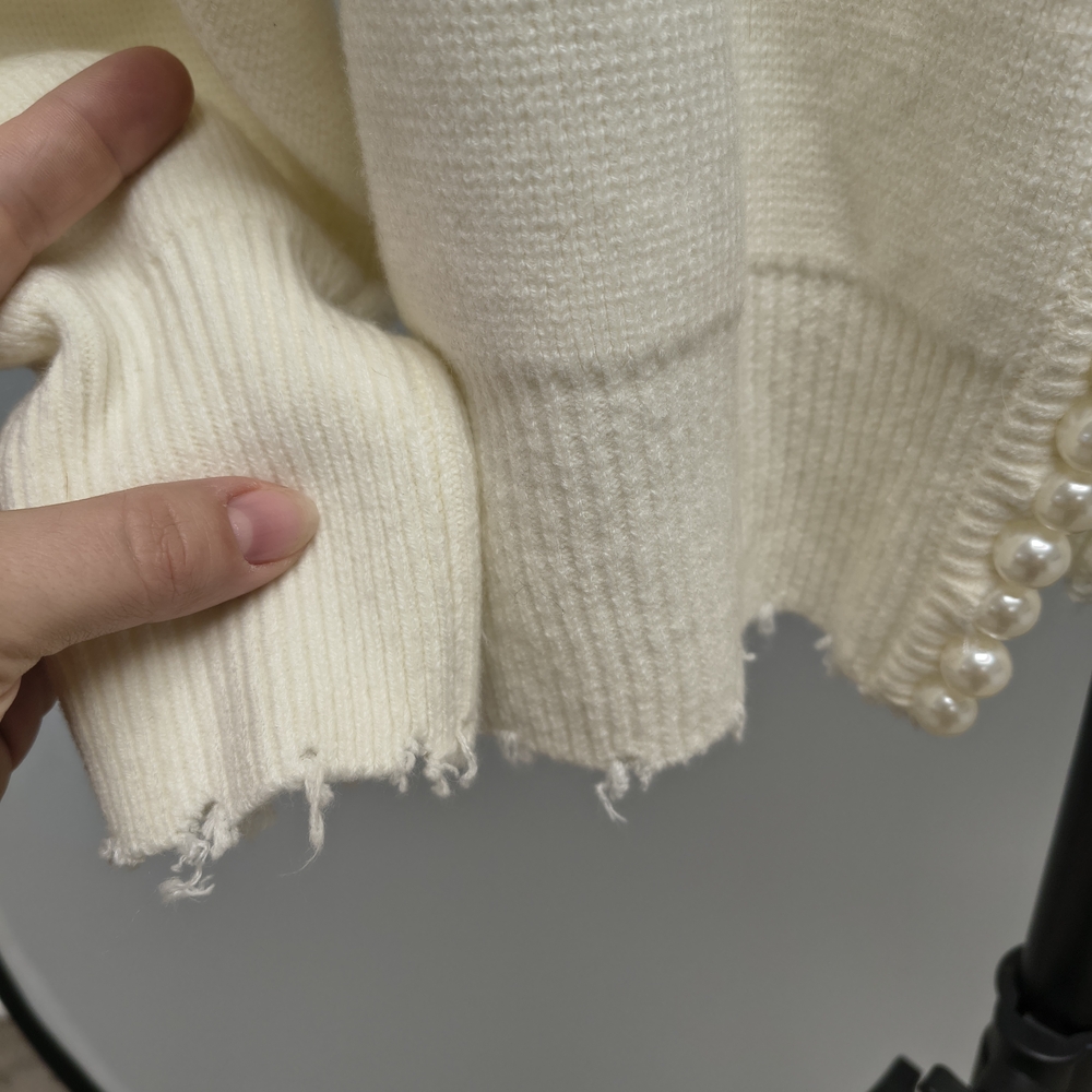 Commense Pearl-Embellished White Spring Cardigan s. M - Picture 5 of 7